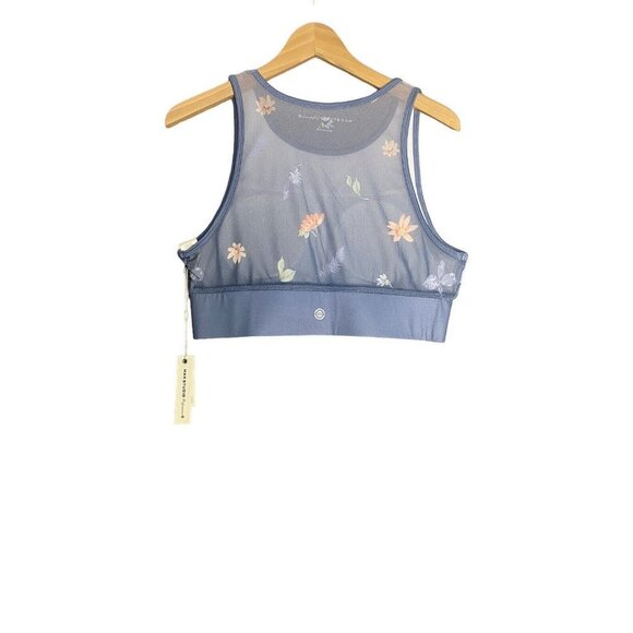 Max Studio Womens Gray Floral Breathable‎ Mesh Sports Bra Top Size Large - Picture 2 of 4